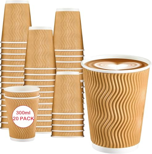 pafnisoin Kaffeebecher 20 Stück Pappbecher 300ml Papierbecher Einwegbecher Pappbecher Kaffeetassen Trinkbecher（Braun）