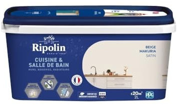 Ripolin - Peinture Intérieure Cuisine et Bain – Murs, Boiseries et Radiateurs - Adapté Pièces Humides - Effet Perlant - Lessivable - Haute Résistance - Makuria - Satin - 2L