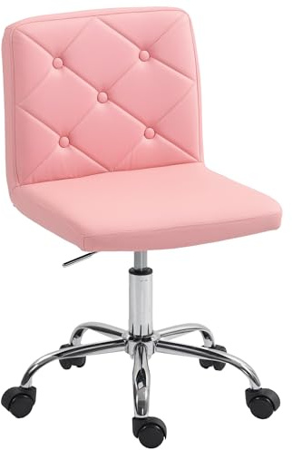 HOMCOM PU Leather Armless Office Chair, Modern, Adjustable Height, Pink