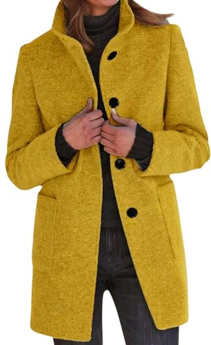 Manteau Femme Hiver Redingote Long Veste Mouton Officier Longue Veste Laine Bouillie Surdimensionné Randonnée Automne Manteaux Vintage Manteau Fourrure Femme Jaune 4XL