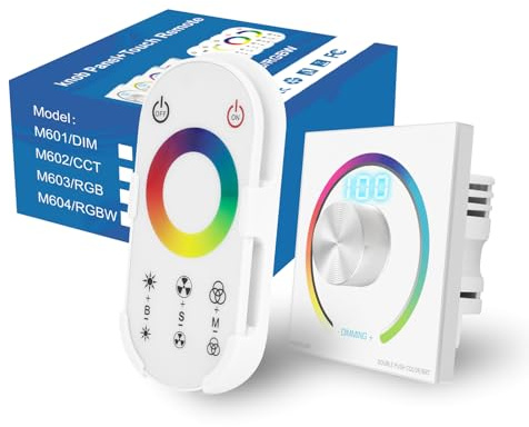 Regulador Intensidad LED, Interruptor Regulador de Luz, Dimmer LED 220V, DC 12V/24V Regulador de Luz con Mando a Distancia y Control Giratorio, Crea el Ambiente Perfecto en Salón y Dormitorio (RGB)
