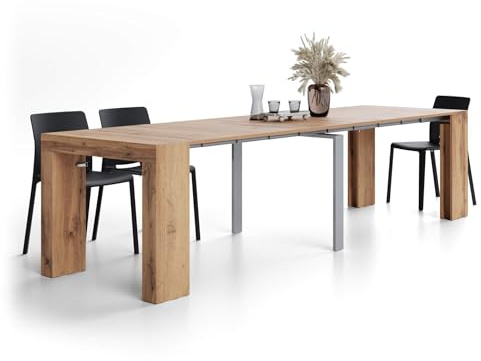 MOBILI FIVER, Table Console Extensible Evolution, 45(305) x90 cm, Bois Rustique, pour 12 Personnes, Console Extensible pour Couloir, Entrée, Salon, Made in Italy