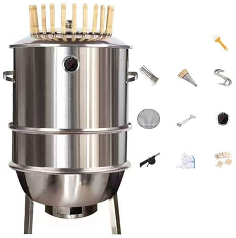 Parrillero Ahumador Barbacoa Incluye Termómetro Y Accesorios Fabricado en Acero Inoxidable Rejilla Colgante en Forma De Anillo 42 Cm De Diámetro Barril para Asador(42 * 78cm)