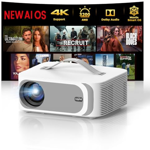 [5000+ Official-Apps & AI Auto Focus & 50W Dolby Audio] Outdoor-Projector-4k with WiFi and Bluetooth, AI Movin 2.0 OS Smart Projector with HDR10+, Lisowod Portable 4K Proyector 2026 Upgraded