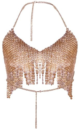 Joyería corporal de diamantes de imitación de cristal, cadena de moda, ropa interior, diseños de brasier para playas, cadenas corporales, brasier de cadena, S, como se describe, como se describe