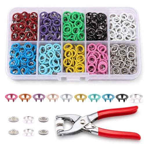 ZENQARI 400 Bottoni Automatici a Pressione Senza Cucire, Diametro 9.5mm in Lega Multicolore - Kit Completo con Pinza e Scatola Organizzatrice per Abbigliamento Neonati, DIY