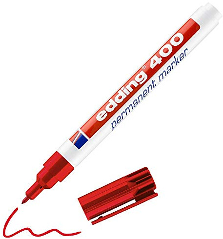edding 400 permanent markör - röd - 1 penna - fin rund spets 1 mm - vattentät, snabbtorkande, smutssäkra pennor - för kartong, plast, trä, metall, glas och tyg
