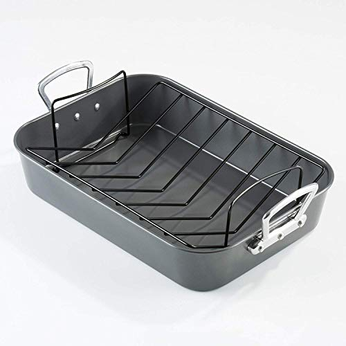 Prochef Roasting Tray 15” , Professional Grade, Removable Non Stick Rack, Black