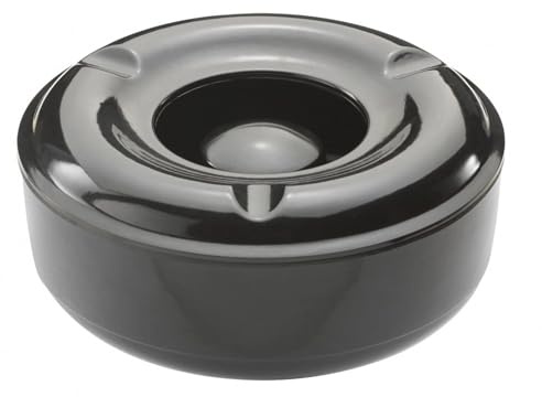 Beaumont Windproof Melamine Ashtray Black – Heavy Duty Outdoor Cigarette Ashtray with Removable Lid, Durable Commercial Table Ash Tray for Pub Garden Patio Smoking Areas