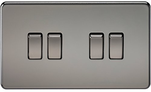 Knightsbridge SF4100BN Screwless 10 A 4-Gang 2 Way Switch, Black Nickel