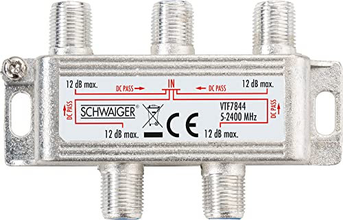 SCHWAIGER VTF7844 531 SAT-Verteiler 4-Fach digital BK-Verteiler 4-Wege Kabel-Führung SAT-Splitter 5-2400 MHz vierfach Satelliten-Verteiler SAT-TV DVB-S2 Kabel-Fernsehen 12dB