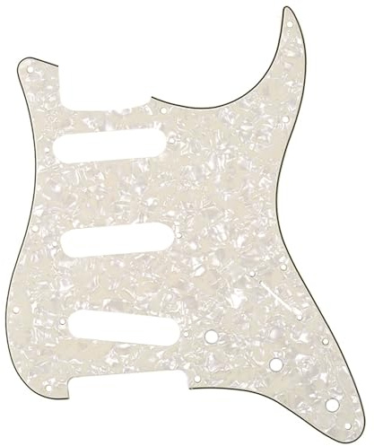 Musiclily 11 Fori SSS Battipenna Strat Pickguard per Chitarra Elettrica Fender USA/Messico Stratocaster Standard Stile Moderno,4 strati Parchment Pearl