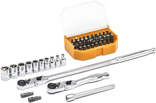 GearWrench 81032 1/4 Drive 6 Pt. Standard Slim Head Mechanics Tool Set, Metric, 45 Pc.