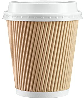 GUSTO [50 unidades - 300 ml - 10 oz Tazas de Papel Rizado Kraft Aisladas, Tazas de Café Desechables con Tapa - Ideales para Bebidas Calientes, Viajes y Uso en Oficina - Formerly Comfy Package