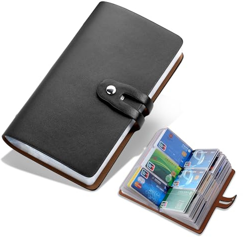 Romozi RFID Credit Card Holder, Leather Business Card Organizer with 96 Card Slots, Credit Card Case for Managing Your Different Cards and Important Documents to Prevent Loss or Damage (Black)