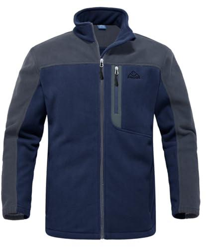 YSENTO Mens Full Zip Micro Fleece Jacket Warm Winter Outdoor Hiking Walking Stand Collar Jacket(Navy,L)