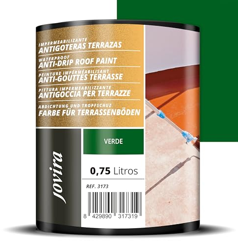 JOVIRA PINTURAS Impermeabilizante Antigoteras, Terraza Antigoteras Caucho Elástica, pintura de terrazas, evita filtraciones en todo tipo de cubiertas y terrazas. (750 Mililitros, Verde) H-23A