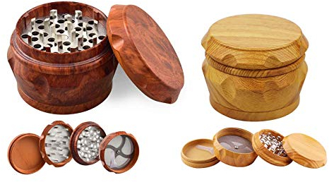 Herb Grinder, 2 Piece Wooden Herb Spice Grinder Crusher Mini-Scraper with Magnetic Lid Pollen Catcher for Dried Spices, Herbs for Home Kitchen