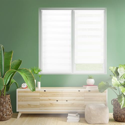 Blindecor Indus SIN HERRAMIENTAS | Estor Enrollable Sin Taladrar de Doble Capa | Color Blanco 60 x 220 cm (ancho x largo) | Tamaño de la Tela 57 x 215 cm