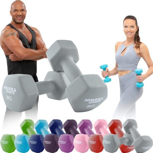 Miweba Sports Ensemble d'haltères en néoprène NKH100 | Haltères professionnels - 0,5-10,0 kg - Ensemble de haltères courtes - Gymnastique
