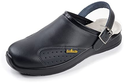 EUROROUTIER Work Slipper, Ciabatta in Pelle con Cinturino Girevole e Fibbia in Metallo, Certificato SRC (Numeric_44)