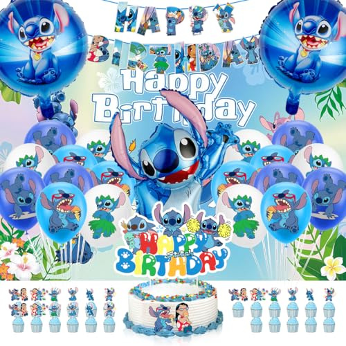 Anniversaire Decoration Garcon Fille,45 Pièces latex Ballons Anniversaire, Deco Anniversaire Kit, Banniere et Cupcake Toppers Déco Anniversaire