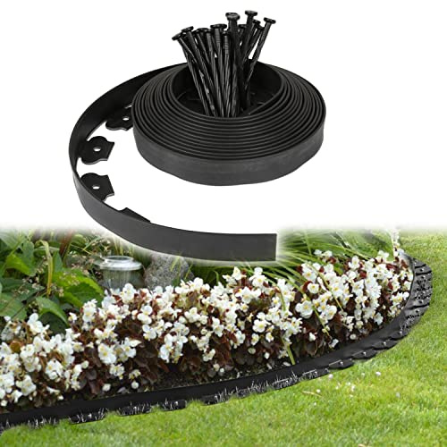 Randaco Bordure de Jardin en Plastique, Bordure de Parterre avec 270 Piquets d'ancrage Bordurette de Pelouse Flexible Bordure de Gazon, Longueur 90 m, Hauteur 5 cm, Noir