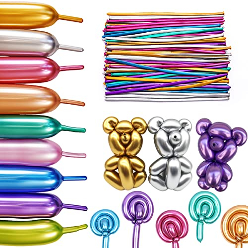 Luftballons zum Formen, Hillylolly 100 Pcs Modellierballons Metallic, Luftballons Lang Metallic, Luftballons zum Tiere Formen, Magische Luftballons, für Hochzeit Geburtstage Partys Dekoration