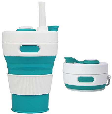 IRZAKI Tasse de camping pliable avec paille en silicone - Bouteille de sport portable pour voyage en plein air et voiture - 450 ml