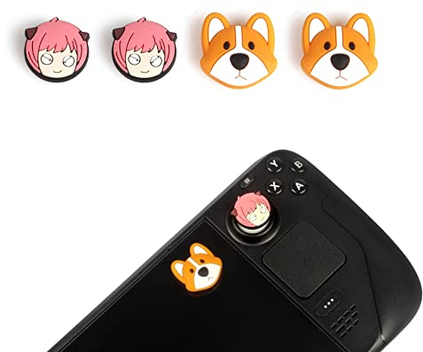 Boffdock Royal Corgi Anya Joystick-Kappen für Steam Deck, 4 süße Daumengriffabdeckungen für Steam Deck-Silikon-Schutzkappen für Steam Deck Controller