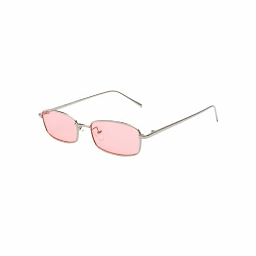 WDZAYXC Klassische Rechteckige Sonnenbrille Retro Schlanke Metallrahmen Gläser Vintage Rechteck Candy Farbe Sonnenbrille (Rosa)