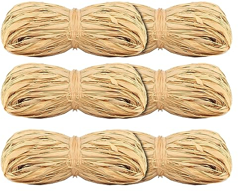 6 Stück 50 g Bast Raffia, Natur Raffiabast, Naturbast zum Basteln, Weben und Gärtnern, für Deko Geschenk Karton Pakete