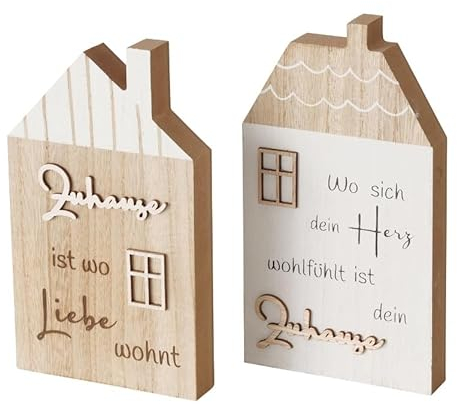 RiloStore 2 STK Deko Häuser b479 Holzhaus Aufsteller Weiss braun Zuhause maritim Shabby Chic Dekohaus Häuser Schlüssel Herz Raumdeko Holzhäuser Geschenkset Home Sweet Home