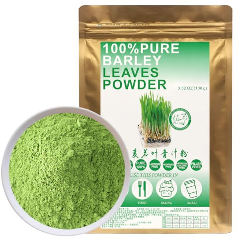 100% Pure Barley Leaves Powder 100g/3.52oz Farina di foglie d'orzo naturale | Polvere di erba d'orzo per frullati, frullati, cottura e bevande,| Senza conservanti