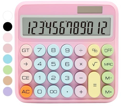 QpenguinBabies - Calculadora estándar de 12 dígitos con Pantalla LCD Grande y Botones Grandes, Accesorios de Oficina Rosa para Escritorio de Mujer, Bonita calculadora para Oficina, Escuela, hogar,