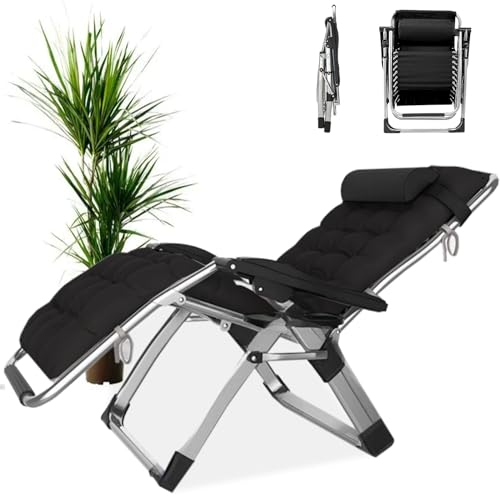 PMFRUG Relaxsessel Outdoor，Gartenliege Extra Hohe Sitzhöhe Sonnenliege Liegestuhl bis 200kg Belastbar Balkon Relaxsessel Gartenstuhl mit Fußteil (A-mit Schwarz Kissen, 1er Set)
