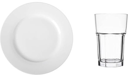 Amazon Basics 6-Piece White Dinner Plate Set, 10.5 inches & Olympia Pack of 12 Toughened Orleans Hi Ball Glasses 285ml