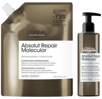 Absolut Repair Molecular Pflege-Duo für stark strukturgeschädigtes Haar, Shampoo Nachfüllbeutel 500ml und Rinse-Off Serum 250ml