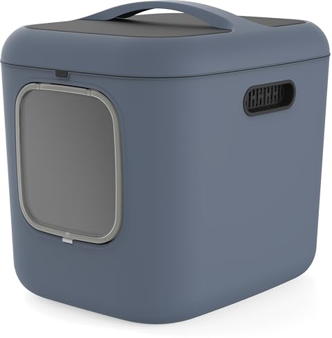 Rotho Biala XXL Katzenklo mit Deckel blau aus Kunststoff