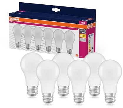 OSRAM LED Star VALUE A60, pack avantage de 6 lampes, remplace les ampoules 60W classiques, blanc chaud (2700K), 8W, E27, verre mat, non dimmable