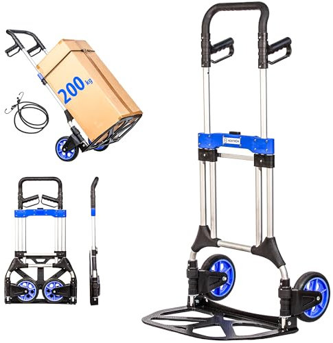 HOSTRÖM Diable Pliant Aluminium pour Charge Lourde, Diable Pliable Demenagement, Transport matériau, Grandes Roues, Charge Max. 200kg, Garantie 5 Ans