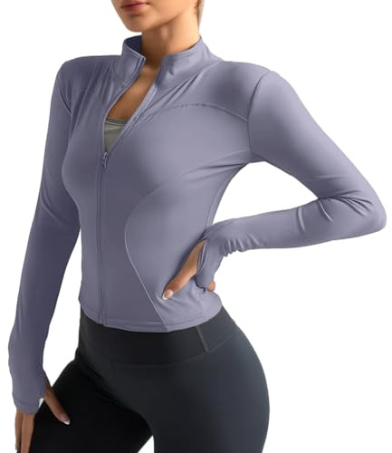 Neteson Camiseta Deportiva Mujer de Manga Larga Chaqueta Deporte Running Camisa de Correr Fitness Yoga Ropa Top con Cremallera y Agujeros para el Pulgar