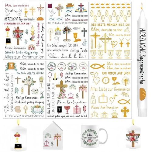 Ymoryiyi Kerzentattoos Ostern 6 Stück, 6 Designs Wasserschiebefolie Set mit Oster & Frühlingsmotiven, Wassertransferdruck für Kerzen DIY Deko Geschenk (Kommunion)