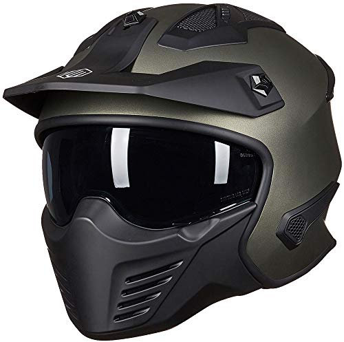 ILM Helm Motorrad Integralhelm Motocross Herren Damen Vintage Retro mit Visier ECE Model 726X,Grün Mitternacht,L