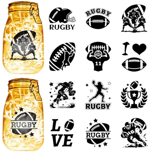CREATCABIN 12Pcs Rugby Silhouettes Mason Jar Decor Laser Cut Cardboard Scrapbook Cutouts Die Cuts PVC Sports Gifts for Crafting Lantern Jars Wall Painting Glass Phones-No Sticker 4x3.5Inch
