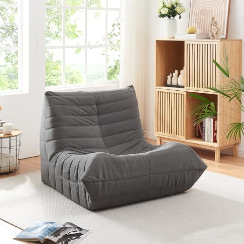 [en.casa] Golvstol Kodsø Golvstol med ryggstöd, lässtol, stoppad sittdyna 75 x 90 x 100 cm, relaxfåtölj, grå