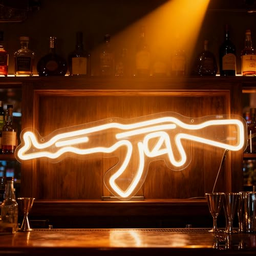 AK47Gun neonskylt, pistolformad väggkonst LED neonljus, USB-driven LED-skylt lampa för man grotta spelrum sovrum bar fest väggdekor (AK 47 pistol)