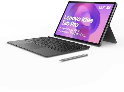 Lenovo Idea Tab Pro - Tablette Tactile, IA intégrée 12.7'' 3K, 144Hz (MediaTek Dimensity 8300, 8Coeurs, RAM 8Go, UFS 4.0 256Go, Android 14, Wifi6E + Bluetooth) Lenovo Tab Pen Plus + Clavier - Gris