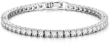 TINGN silver guld tennis armband kvinnor 14K förgyllt tennisarmband elegant kubisk zirkonia armband klassisk 3 mm rund/kvadratisk CZ armband smycken presenter för kvinnor kvinnor flickor, 7,5 Zoll(19