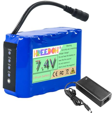 FREEDOH Litiumbatteripaket 7,4 V avtagbart litiumjonbatteri 5,2 Ah 9,6 Ah 12 Ah 15 Ah 18 Ah för fiskebåt med laddare,7.4v9600mah